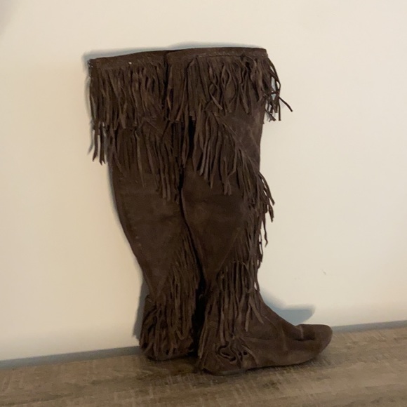 NWOB Sam Edelman Brown Suede Fringe OTK Boots, 8 - Picture 3 of 3